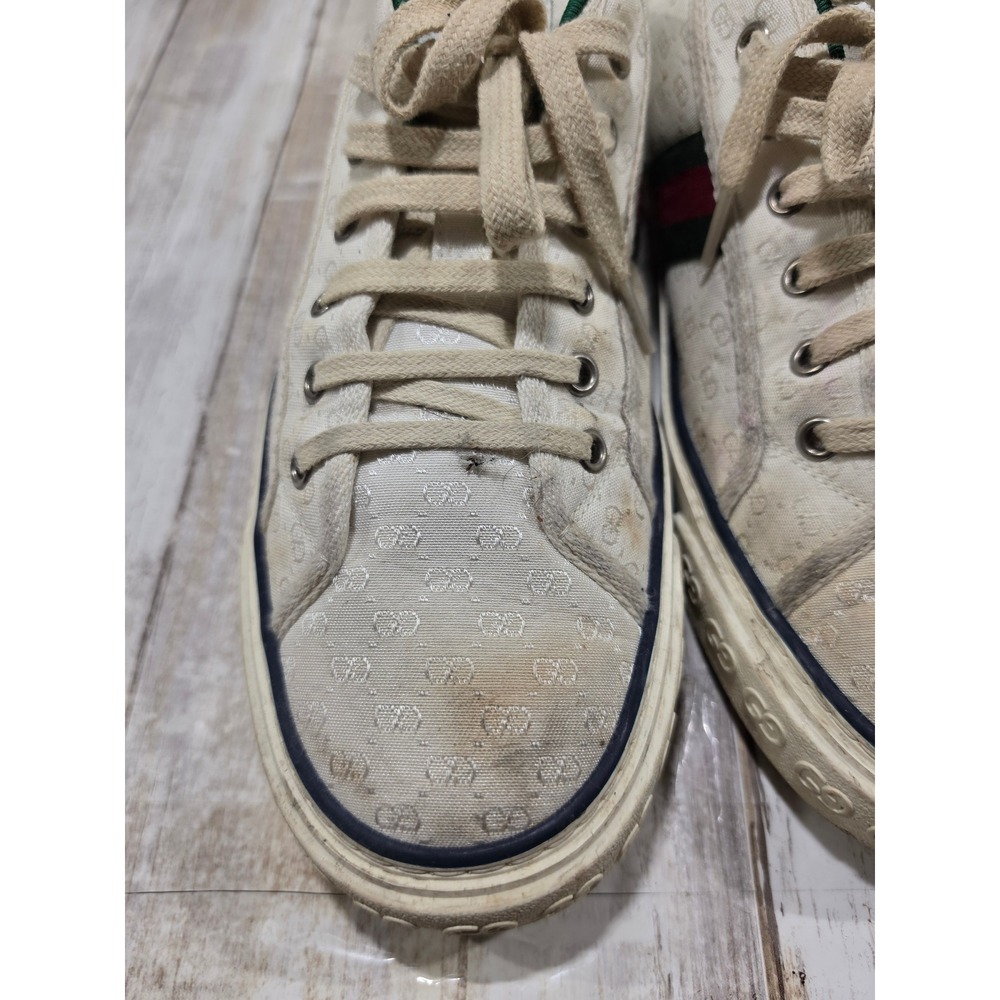Gucci Tennis 1977 Low Top Sneakers Off White GG Mignon Canvas Web Stripe 11 READ - Picture 4 of 16